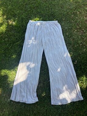 Auden Light Gray Ribbed Wide-Leg Kids Sweatpants